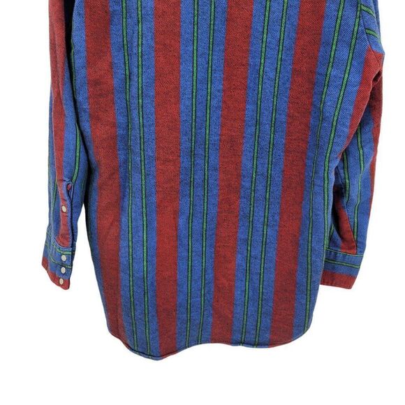 Vintage Western Striped Pearl Snap Flannel Shirt XL Outdoor Rugged Cabin Core - Picture 10 of 11